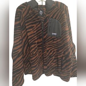 Rip Curl Brown & Black Animal Stripes Fleece Full Zip Jacket XL
